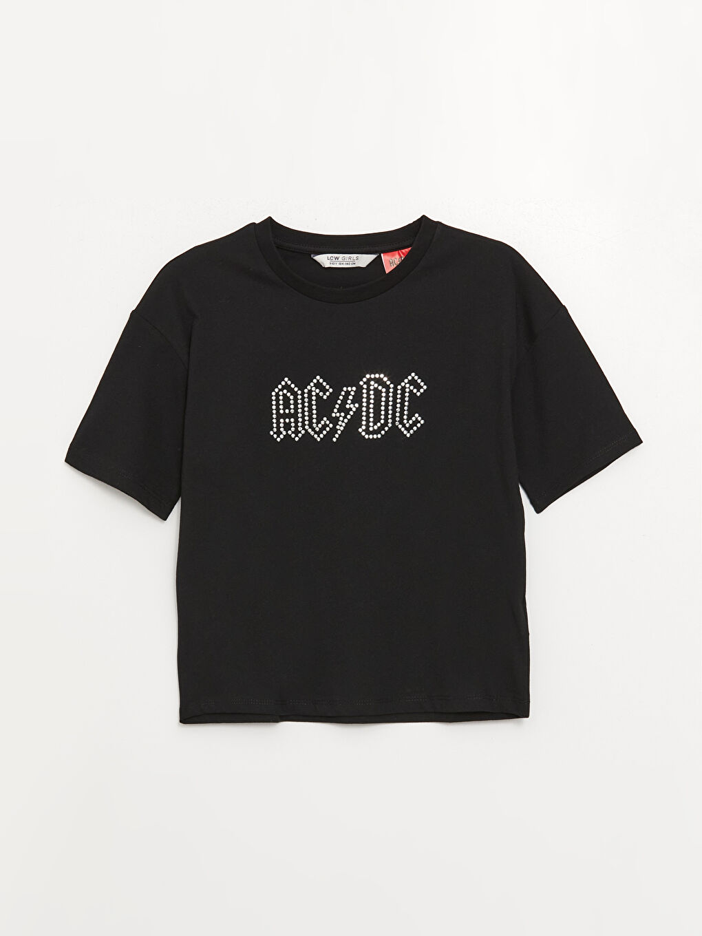 Siyah Bisiklet Yaka AC/DC Baskılı Kısa Kollu Kız Çocuk Tişört