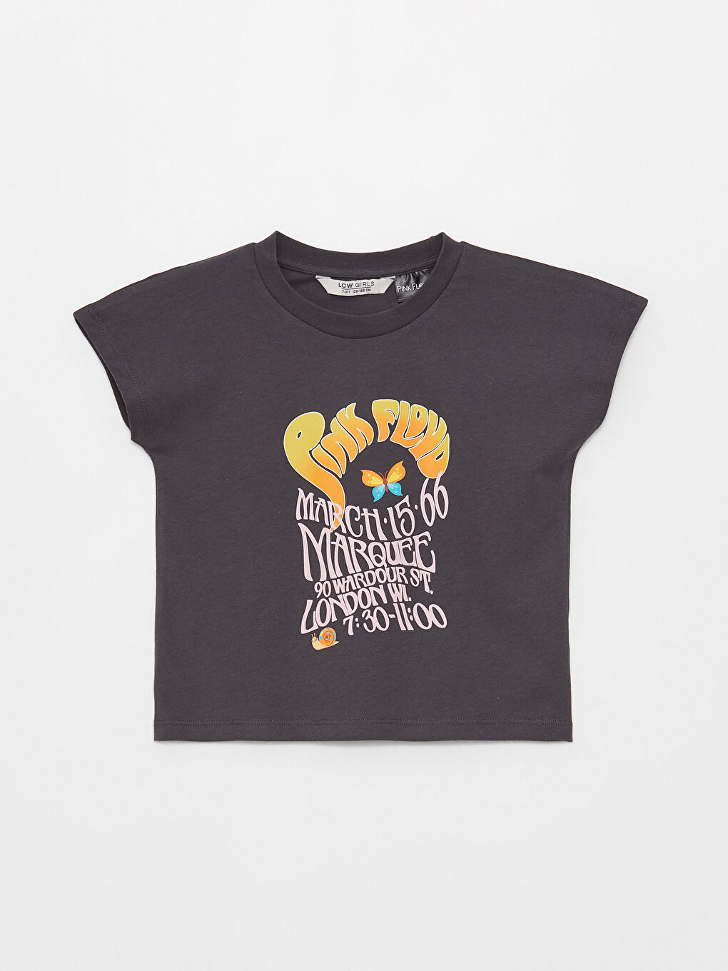 Antrasit Bisiklet Yaka Pink Floyd Baskılı Kısa Kollu Kız Çocuk Tişört