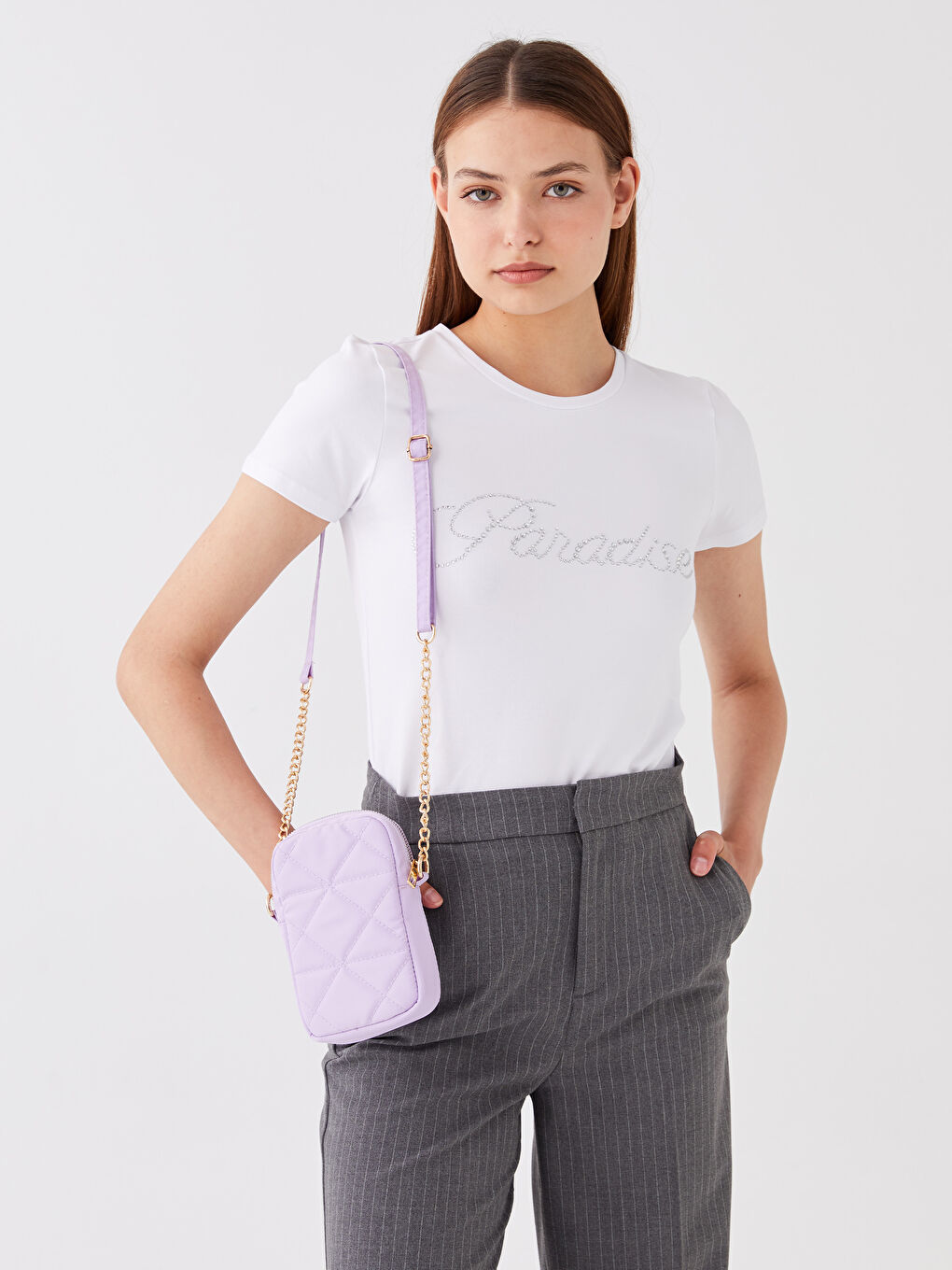 Lila Kapitoneli Kadın Telefon Çantası