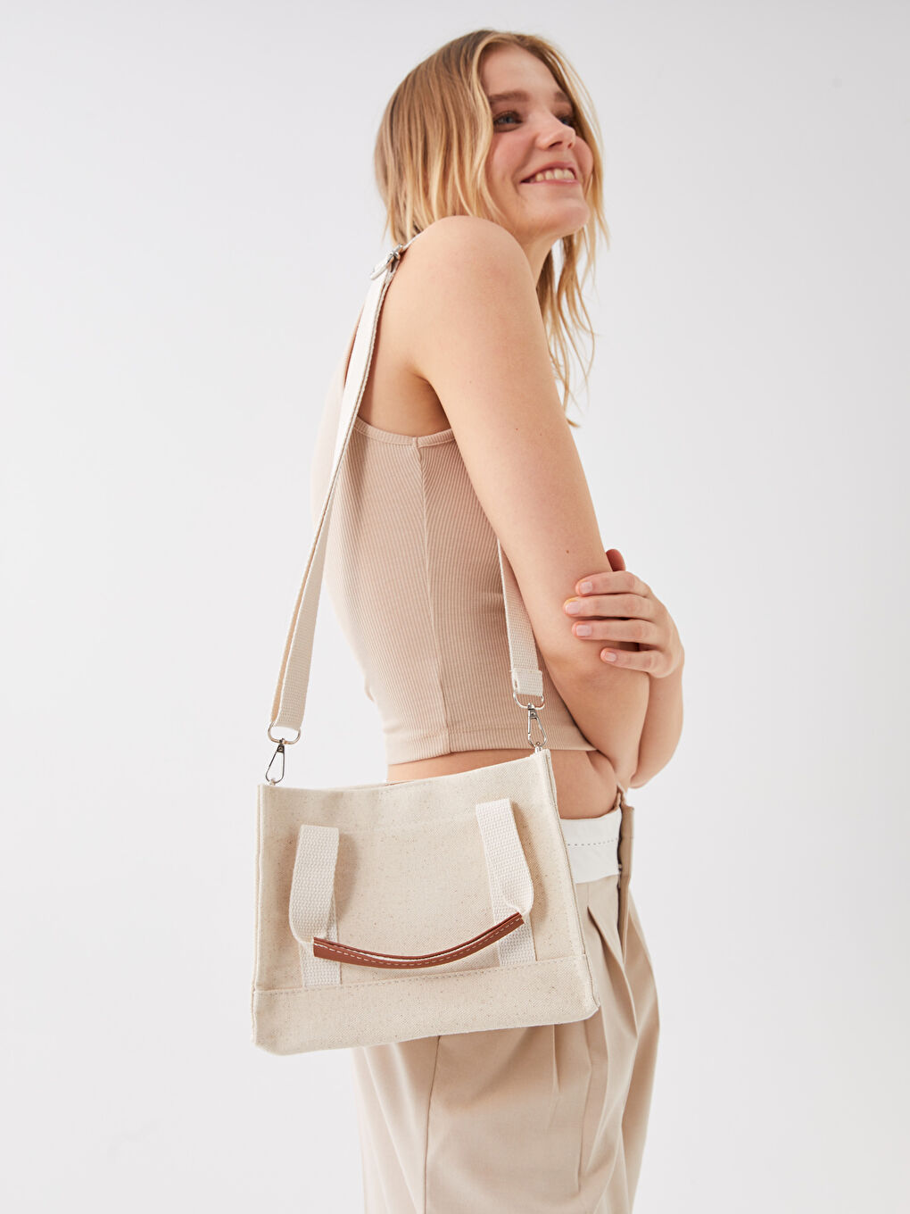 LCW ACCESSORIES Bej Kanvas Kadın Tote Çanta