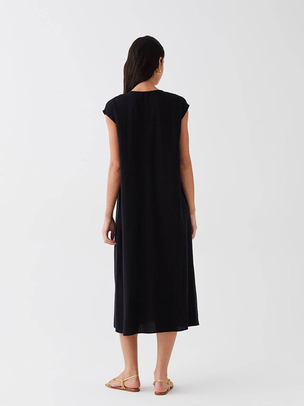 V Neck Plain Linen Blend Women's Dress -S3G843Z8-CVL