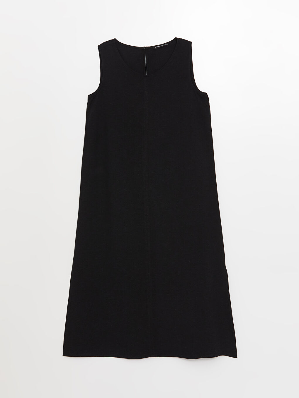 Siyah Bisiklet Yaka Düz Keten Görünümlü Kadın Elbise-5