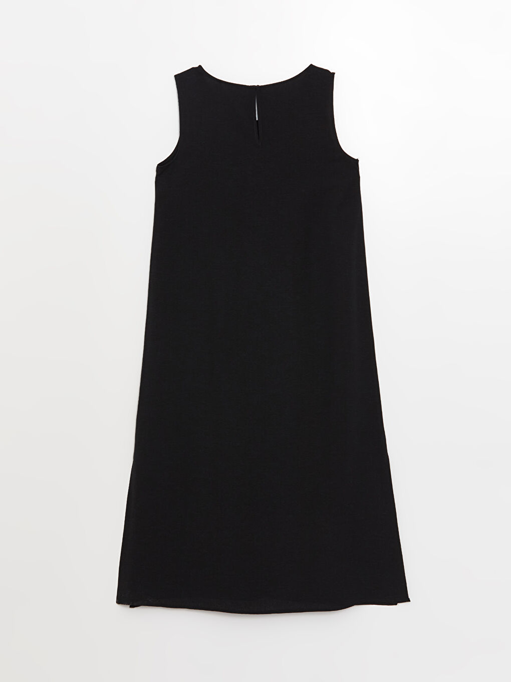 Siyah Bisiklet Yaka Düz Keten Görünümlü Kadın Elbise-6