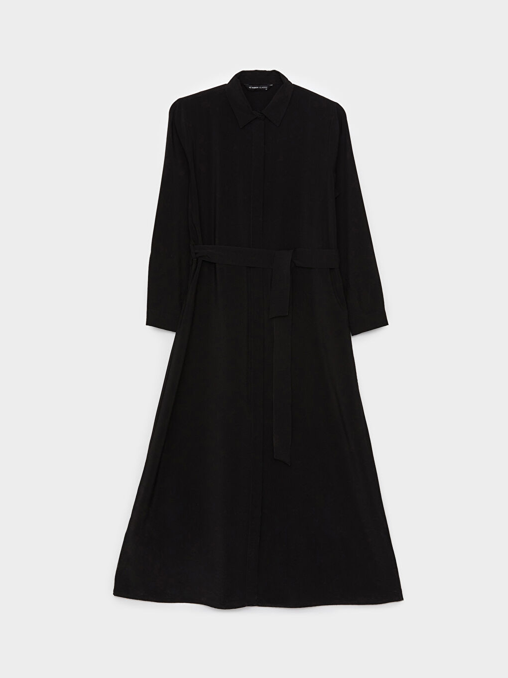 Siyah Düz Uzun Kollu Kadın Gömlek Elbise-5