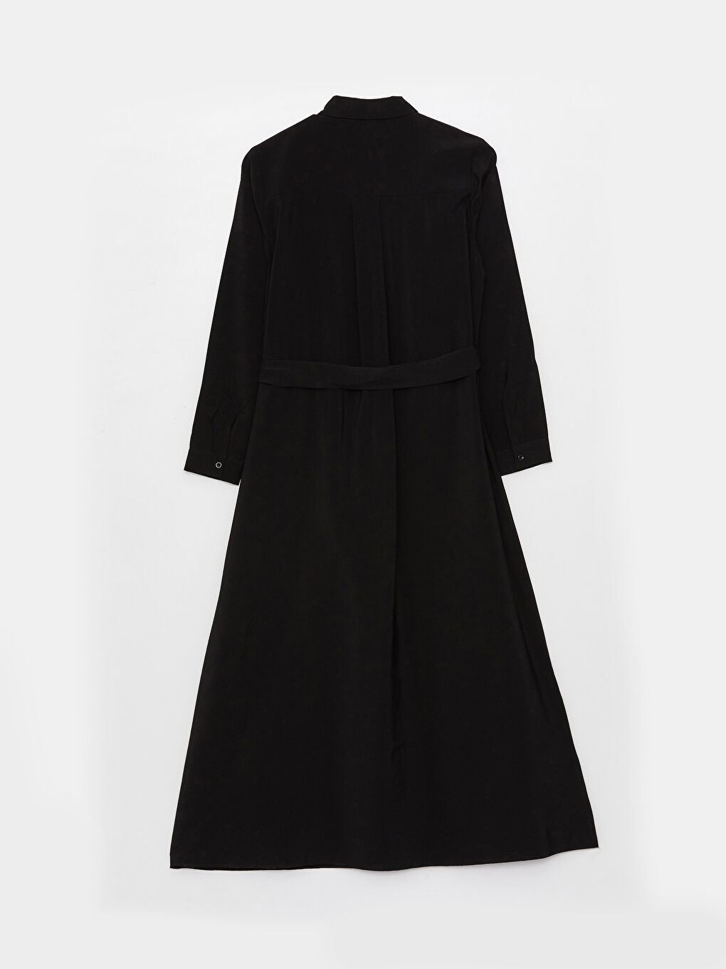 Siyah Düz Uzun Kollu Kadın Gömlek Elbise-6