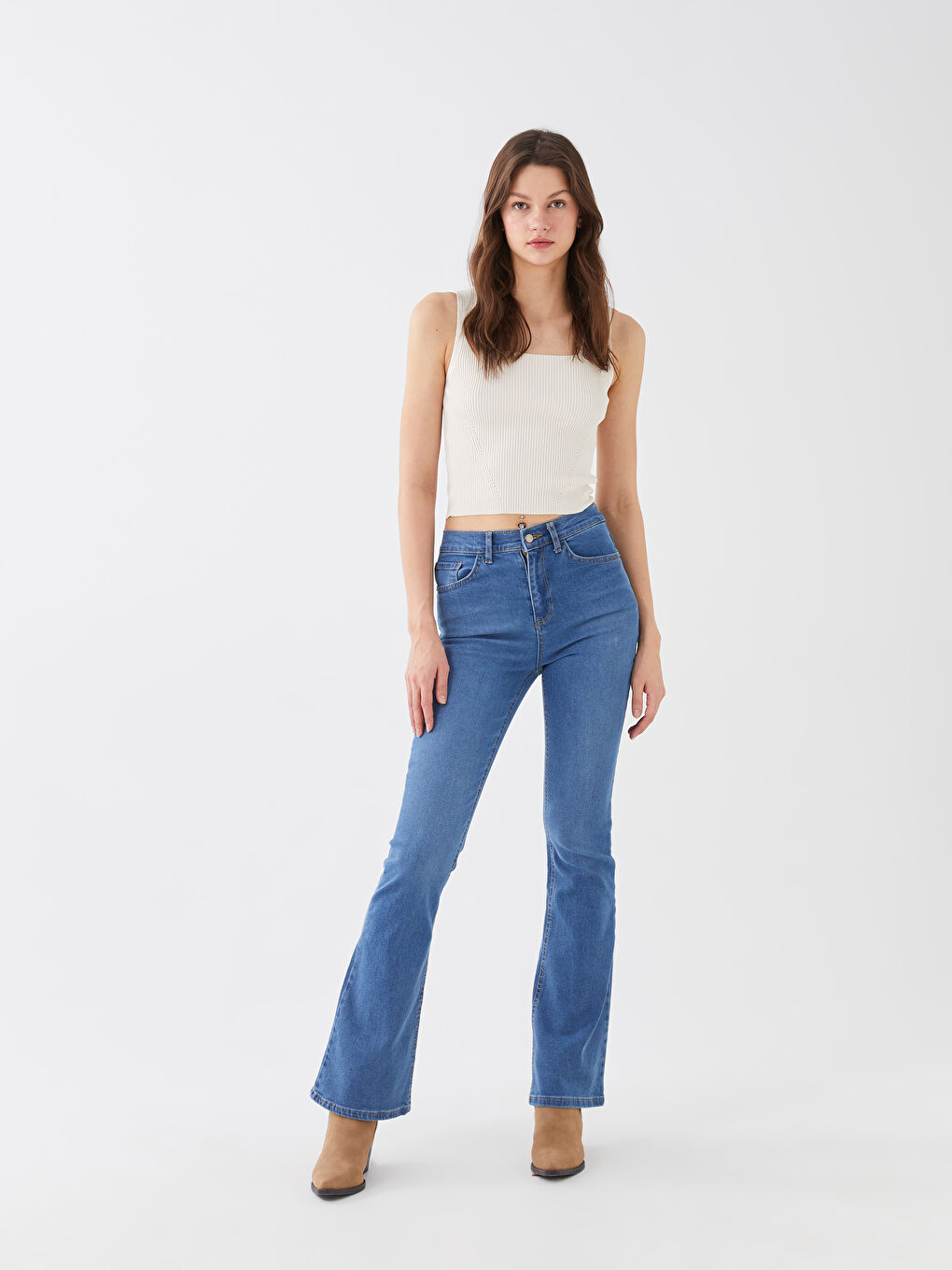 İndigo Normal Bel Mars Flare Kadın Jean Pantolon-1