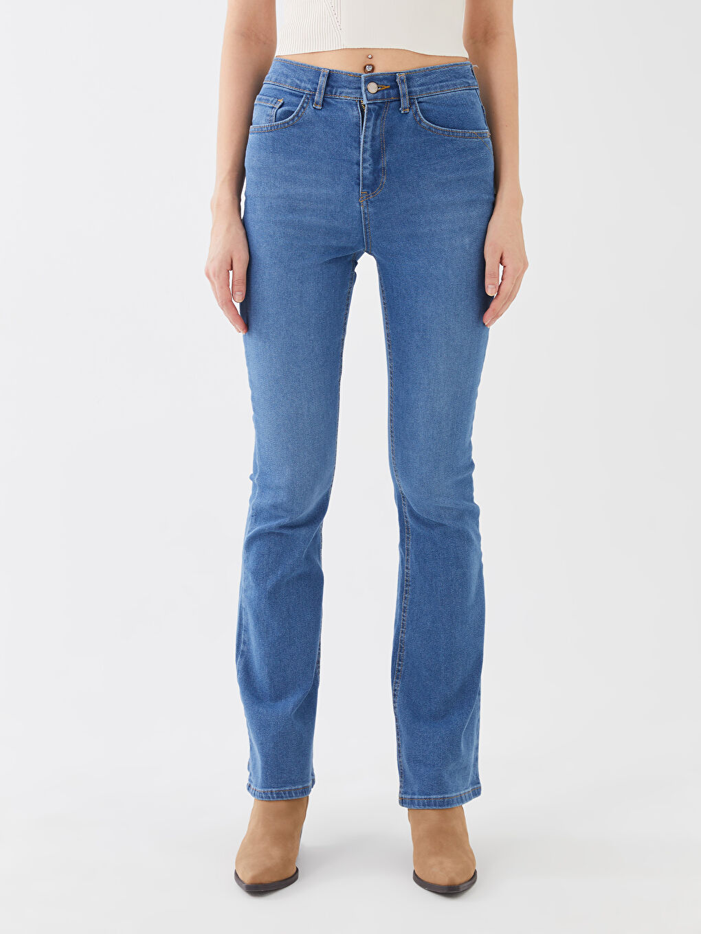 İndigo Normal Bel Mars Flare Kadın Jean Pantolon-3