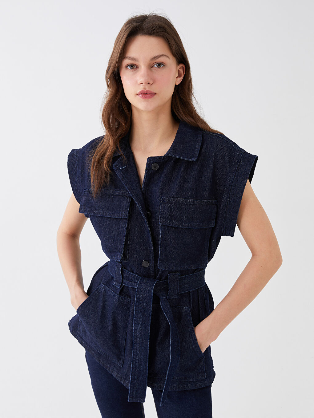 LCW Vision Damen Jeansweste mit Kragenhals und schlichtem Design -S3G868Z8-309