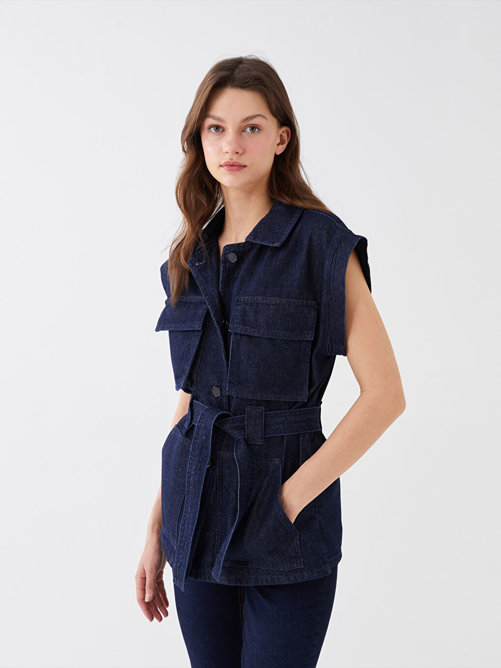 LCW Vision Damen Jeansweste mit Kragenhals und schlichtem Design -S3G868Z8-309