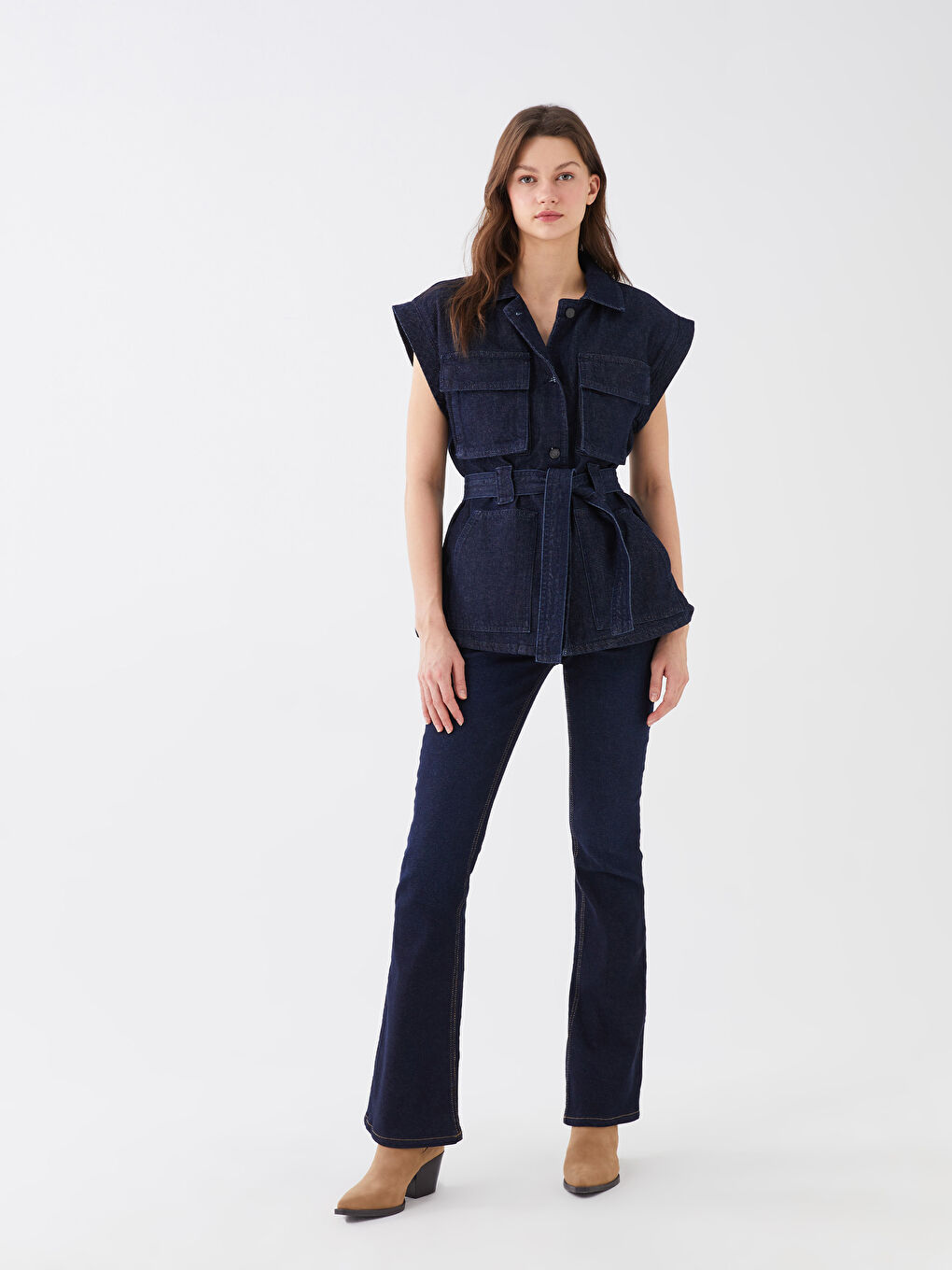 LCW Vision Damen Jeansweste mit Kragenhals und schlichtem Design -S3G868Z8-309