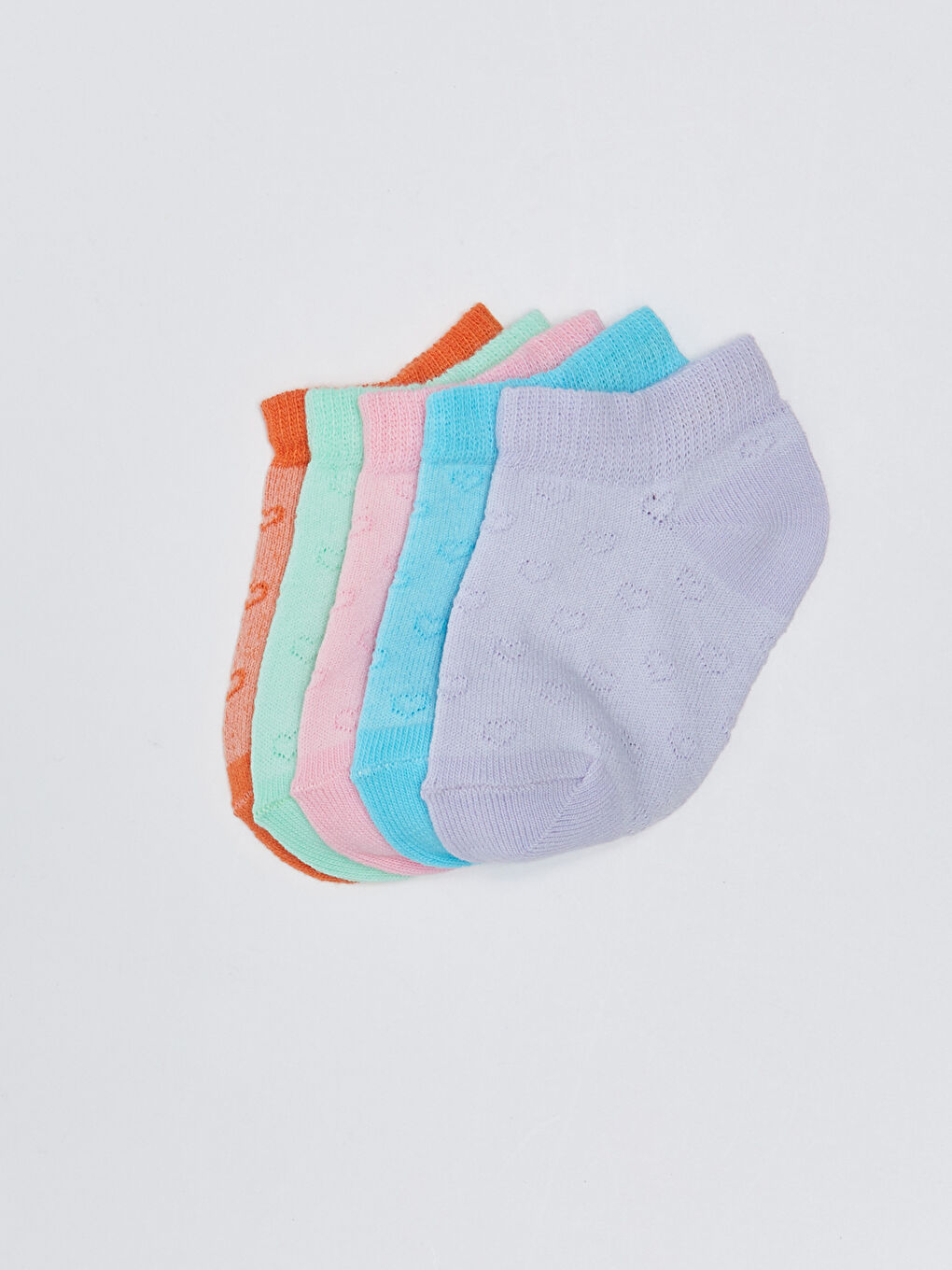 Lila Kendinden Desenli Kız Bebek Patik Çorap 5'li-1