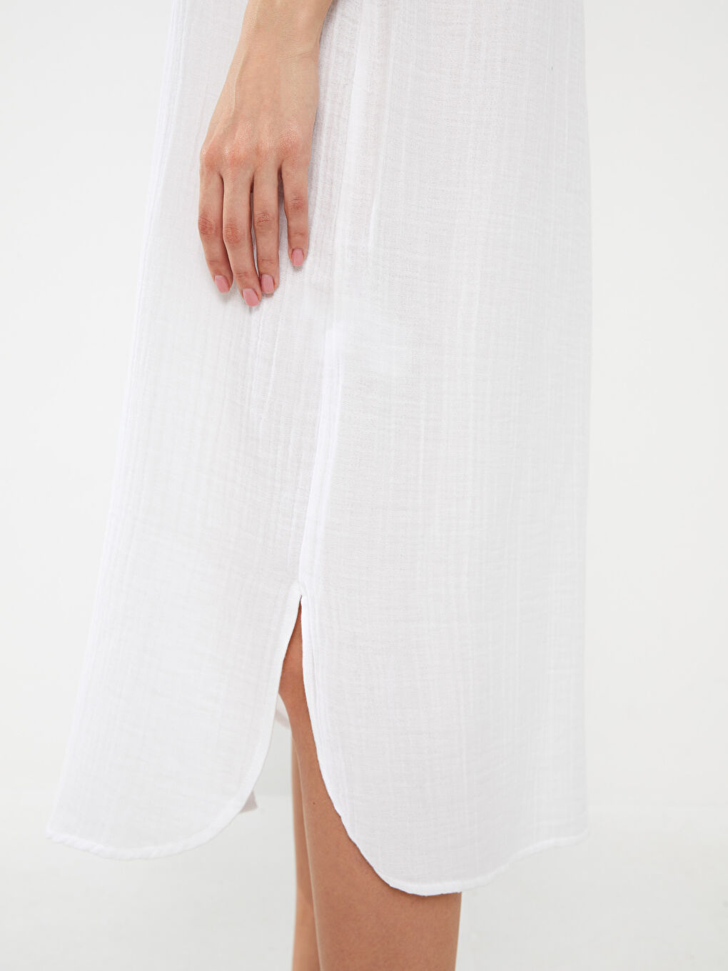 فستان قميص بياقة قميص مستقيم بقصة A أوفراسايز شاش للسيدات-3