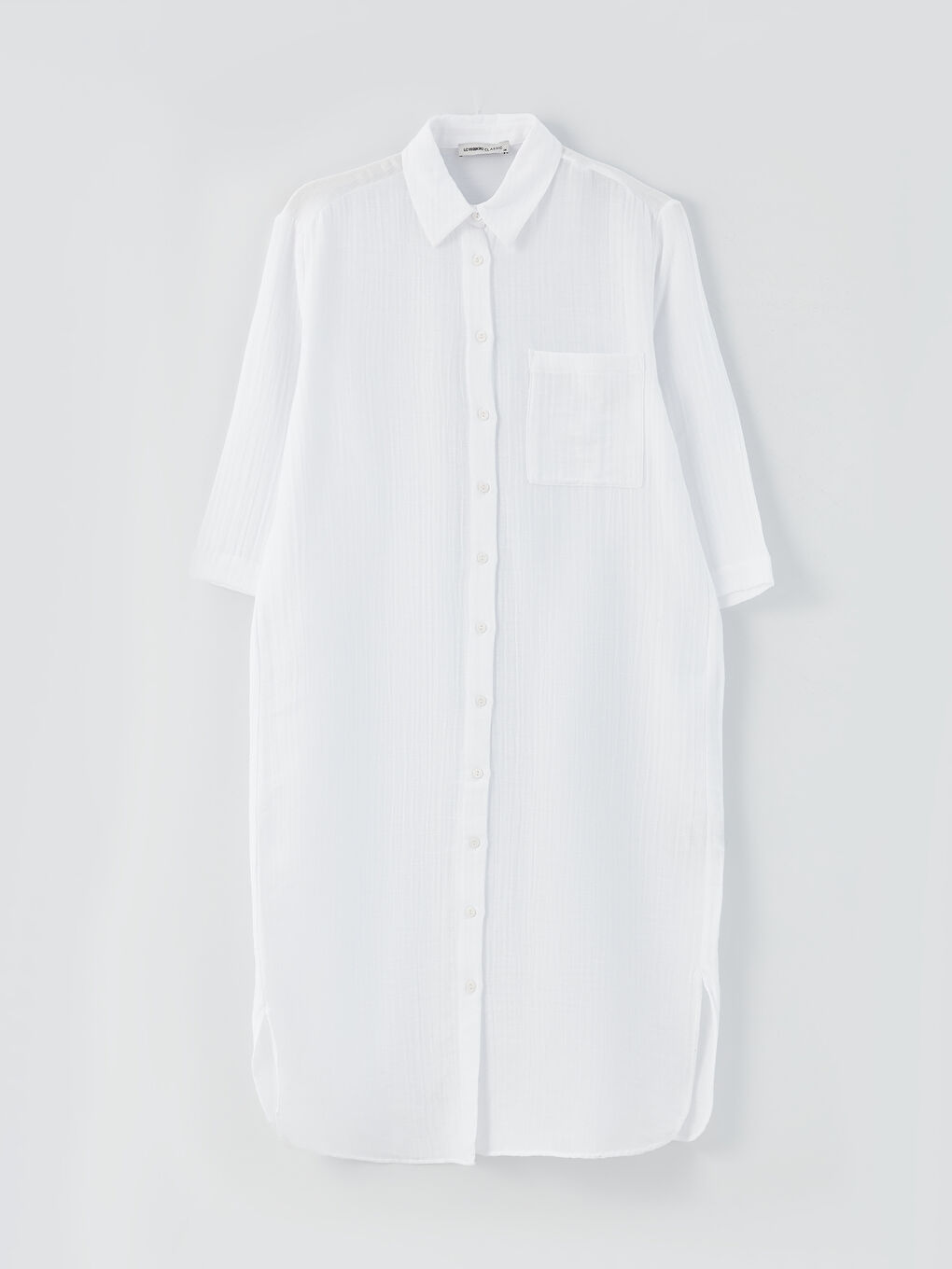 فستان قميص بياقة قميص مستقيم بقصة A أوفراسايز شاش للسيدات-5