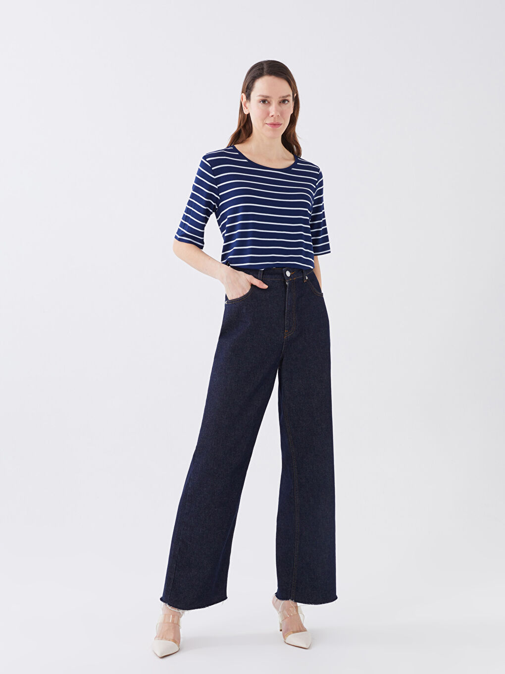 Crew Neck Striped Short Sleeve Women's T-Shirt-2