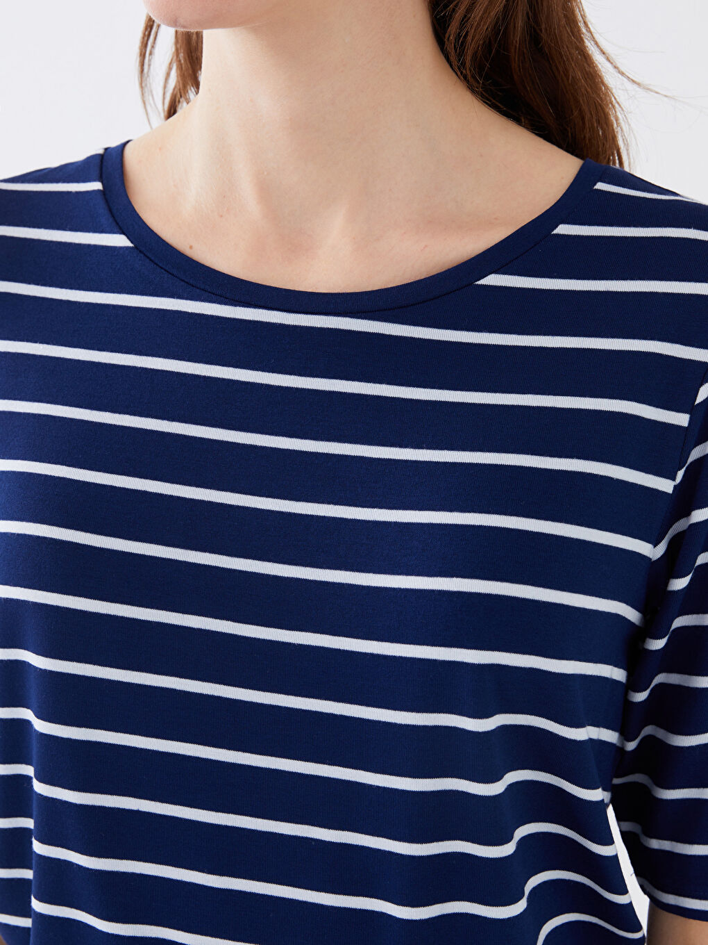 Crew Neck Striped Short Sleeve Women's T-Shirt-3