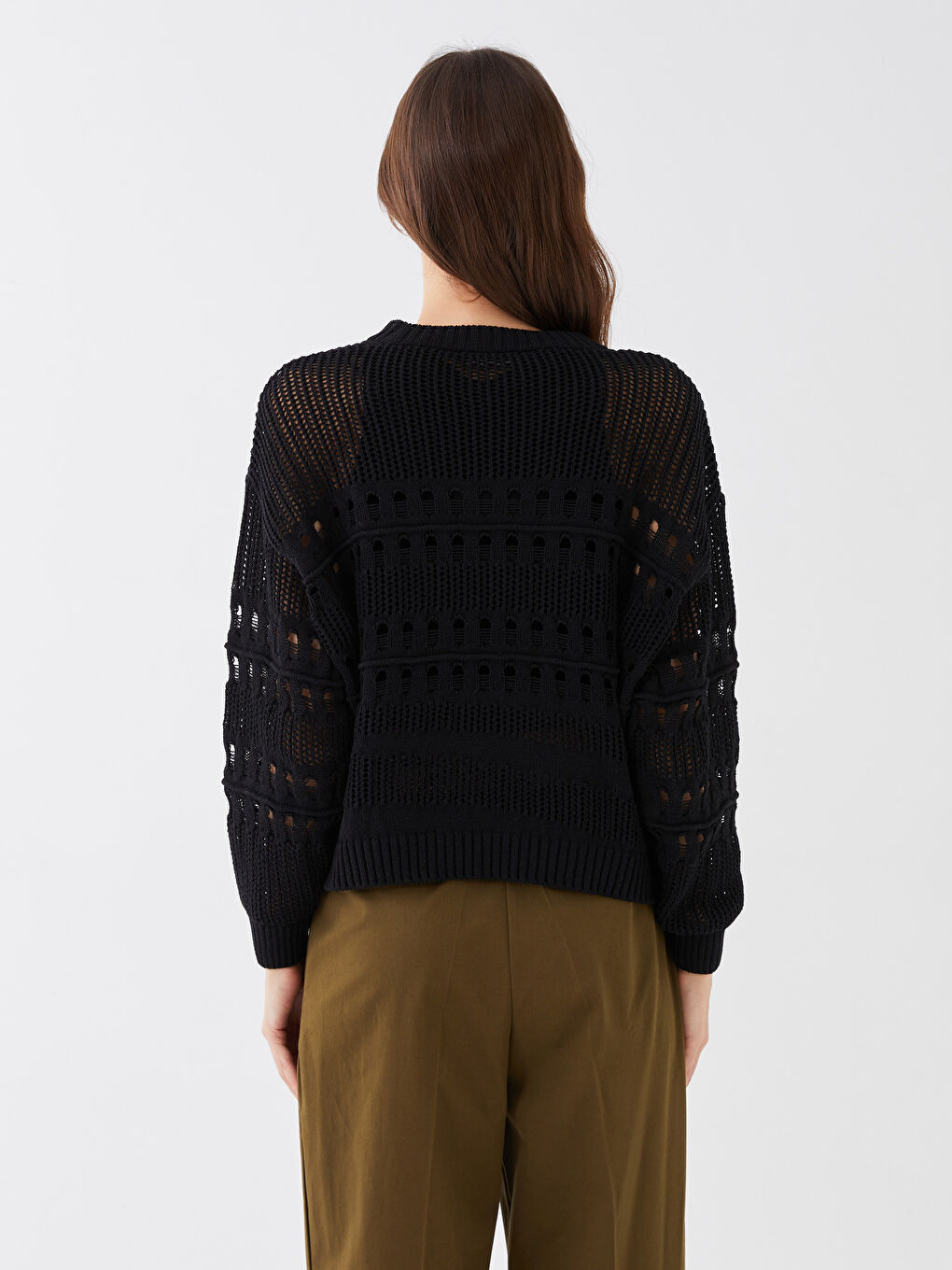 Crew Neck Ajour Long Sleeve Women's Tricot Sweater -S3G922Z8-CVL