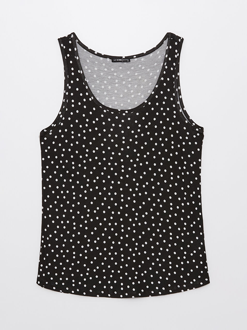 قميص داخلي بدون أكمام بنقشة البولكا دوت بياقة على شكل حرف U للنساء-5