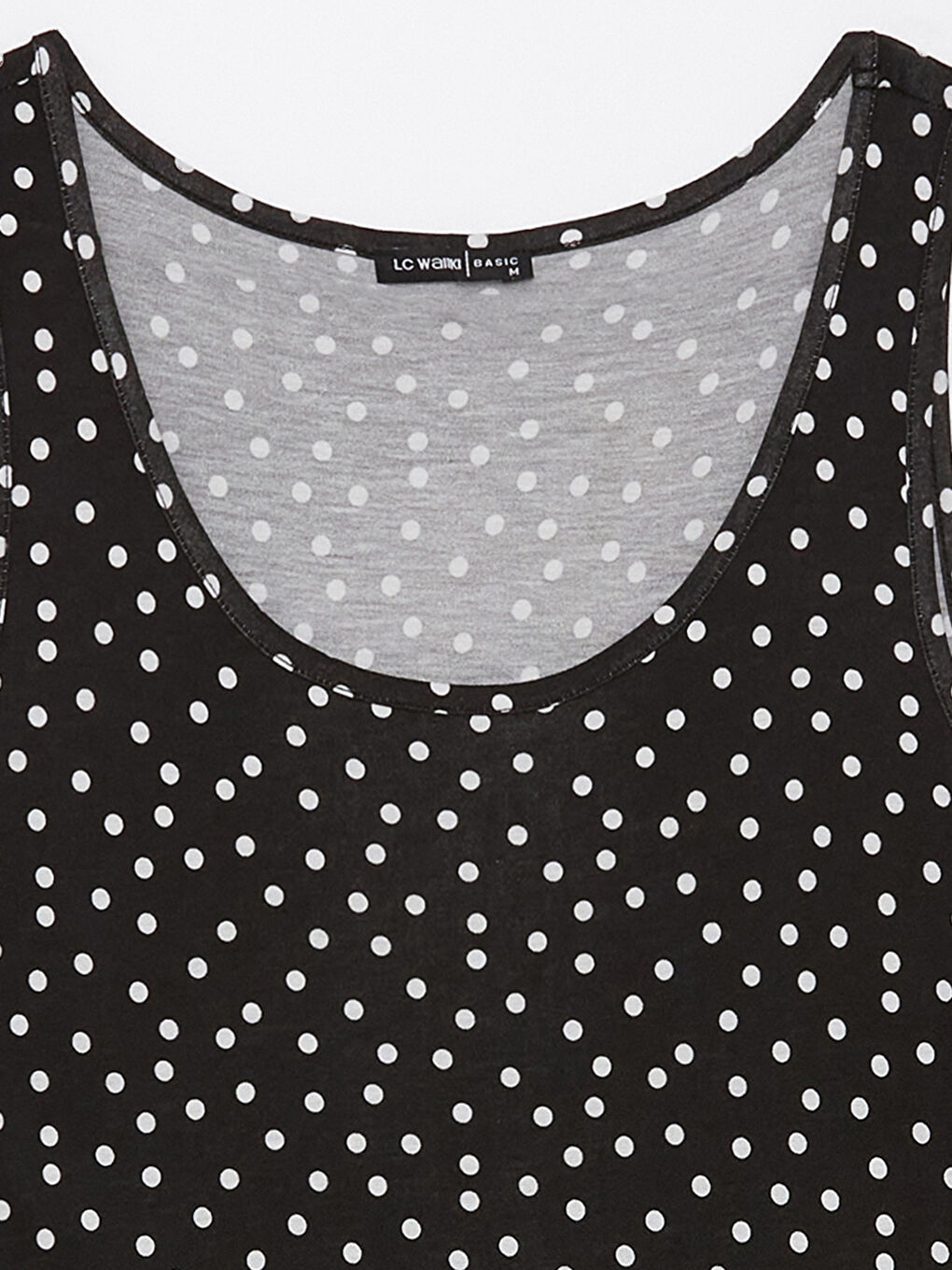 قميص داخلي بدون أكمام بنقشة البولكا دوت بياقة على شكل حرف U للنساء-7
