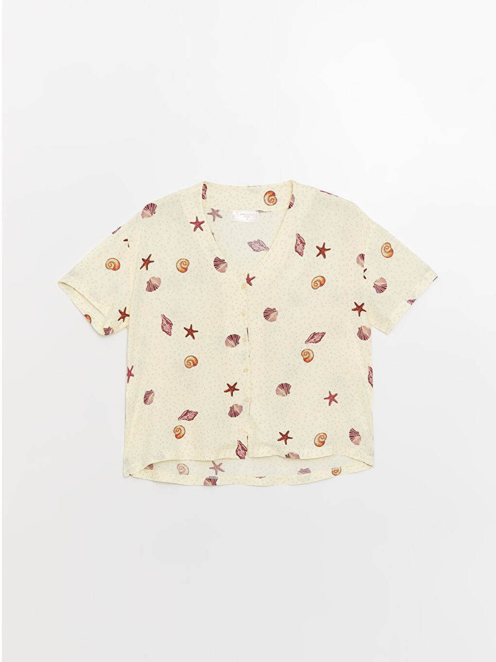 Ekru Büyük Beden Petite V Yaka Desenli Kısa Kollu Kadın Pijama Takımı-2