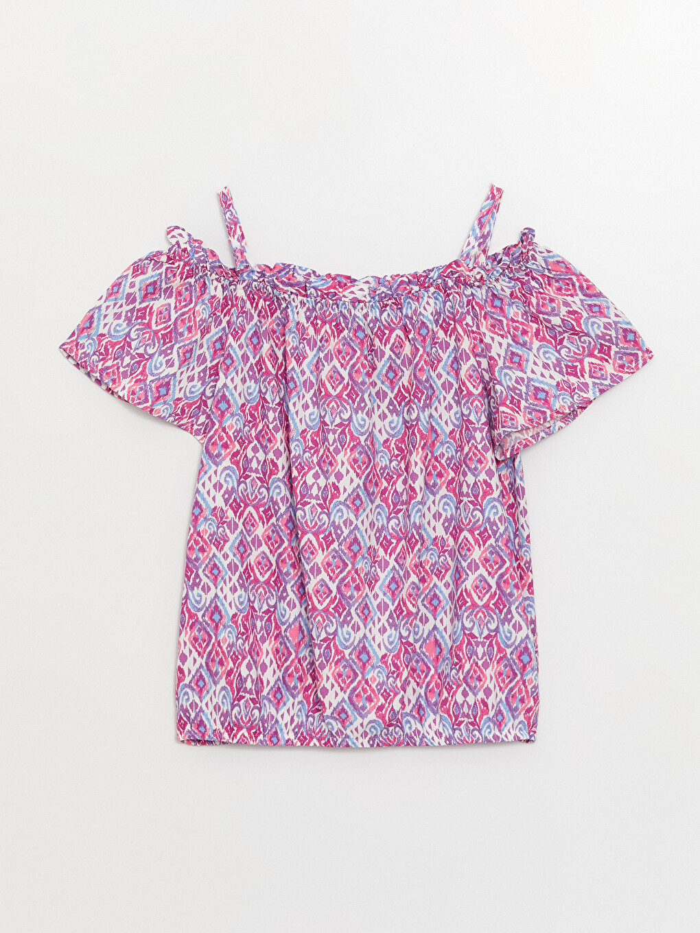 Slash Neck Patterned Girls' Crop Blouse-2
