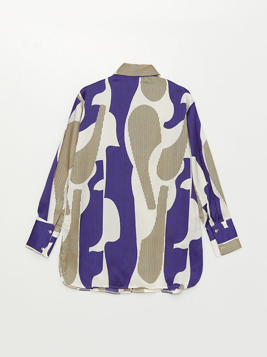 Mor Desenli Uzun Kollu Saten Kadın Gömlek-6