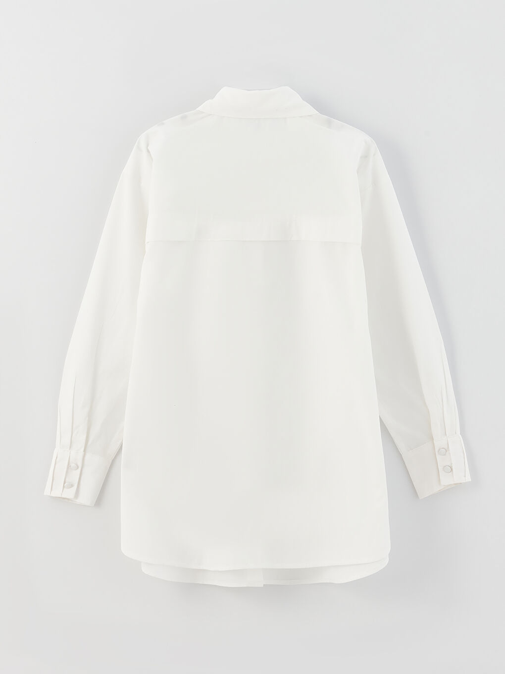 Ekru Düz Poplin Kadın Gömlek Tunik-6