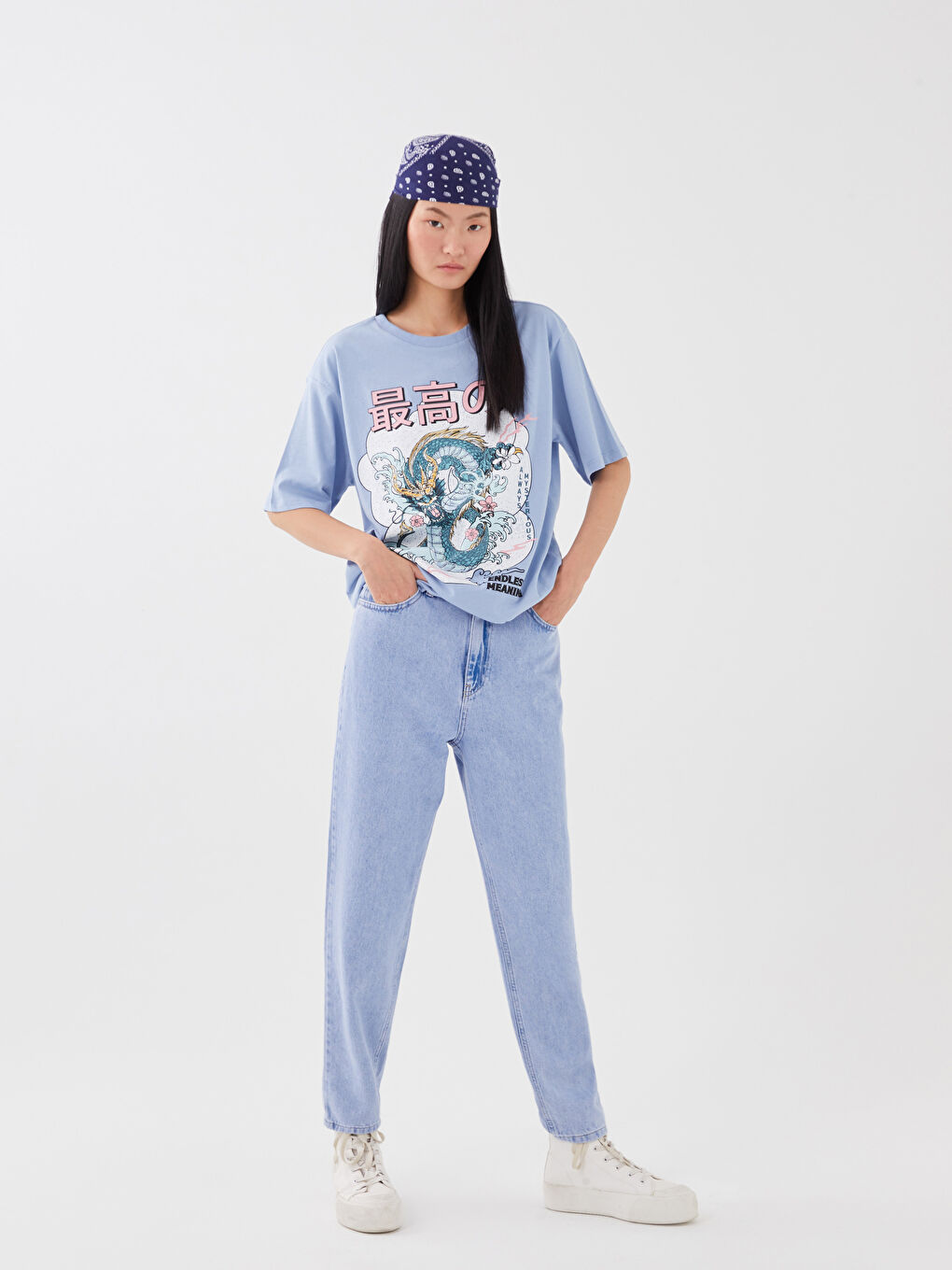 Mavi Yüksek Bel Mom Fit Kadın Jean Pantolon