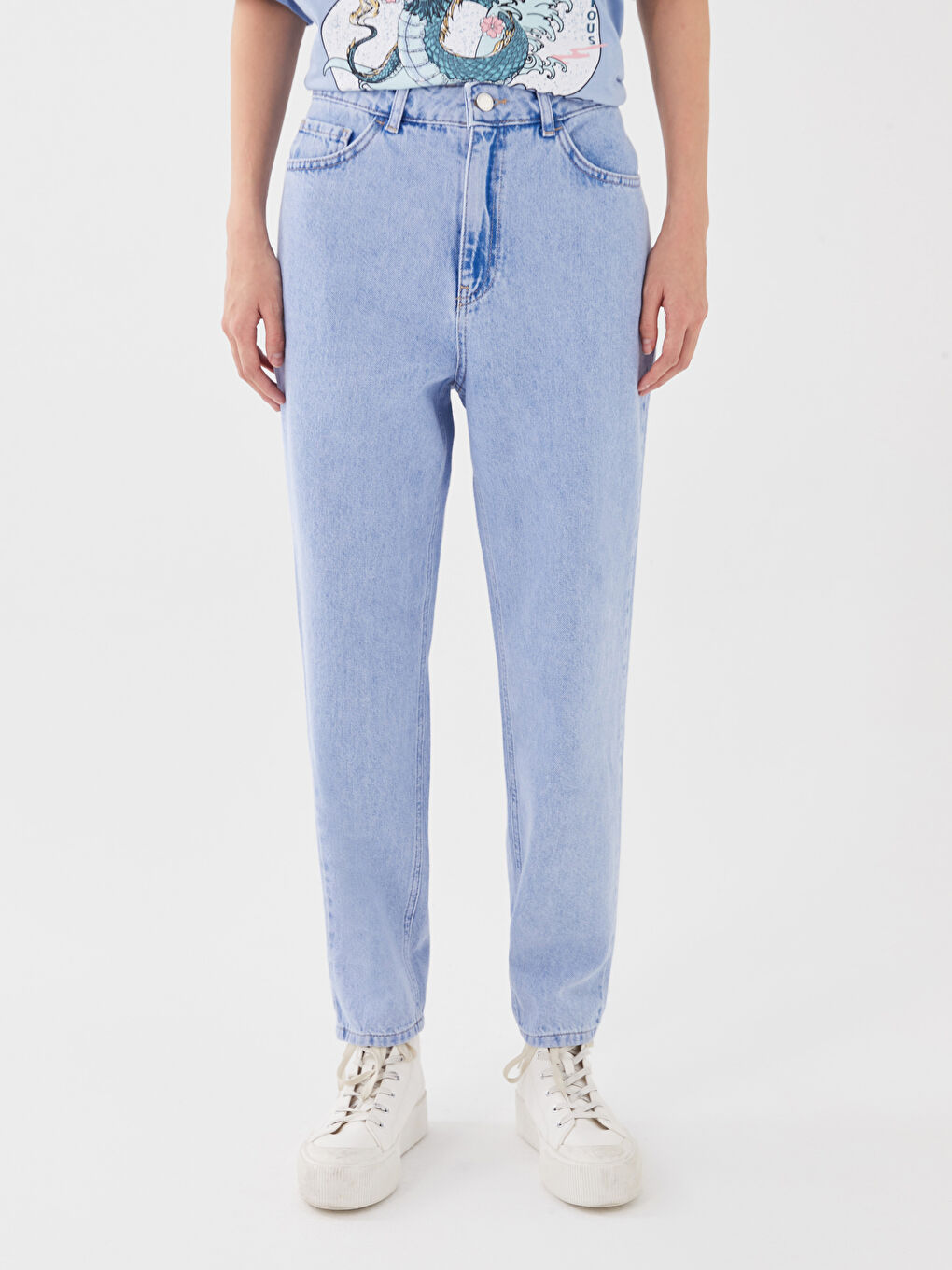 Mavi Yüksek Bel Mom Fit Kadın Jean Pantolon-2