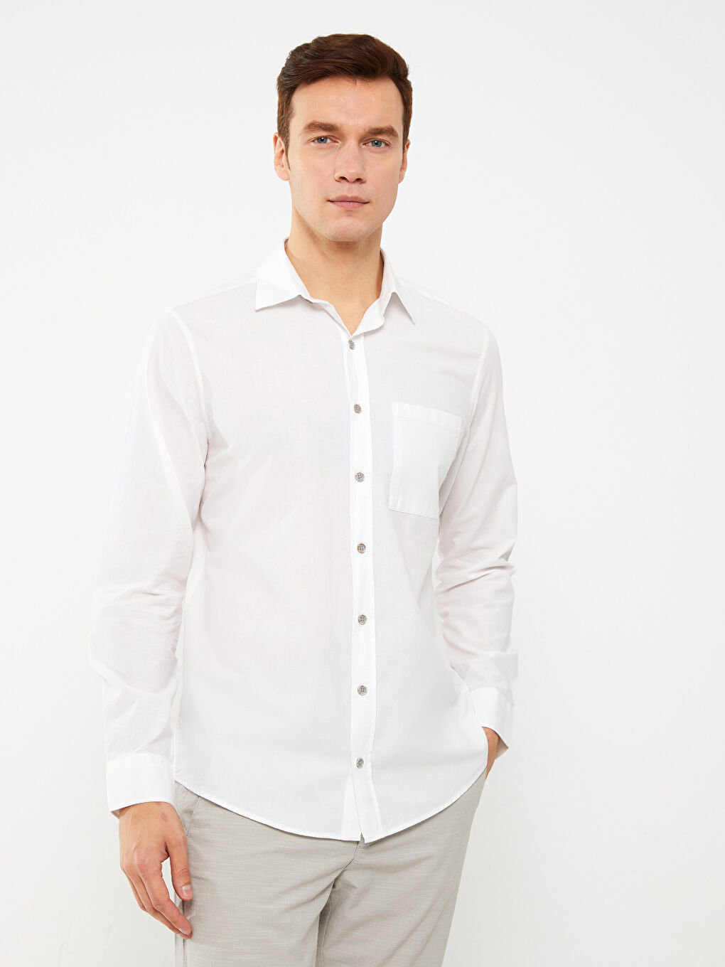 Beyaz Regular Fit Uzun Kollu Erkek Gömlek