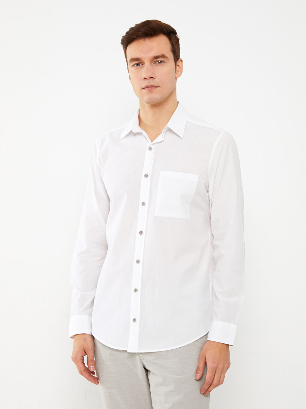 Beyaz Regular Fit Uzun Kollu Erkek Gömlek-1