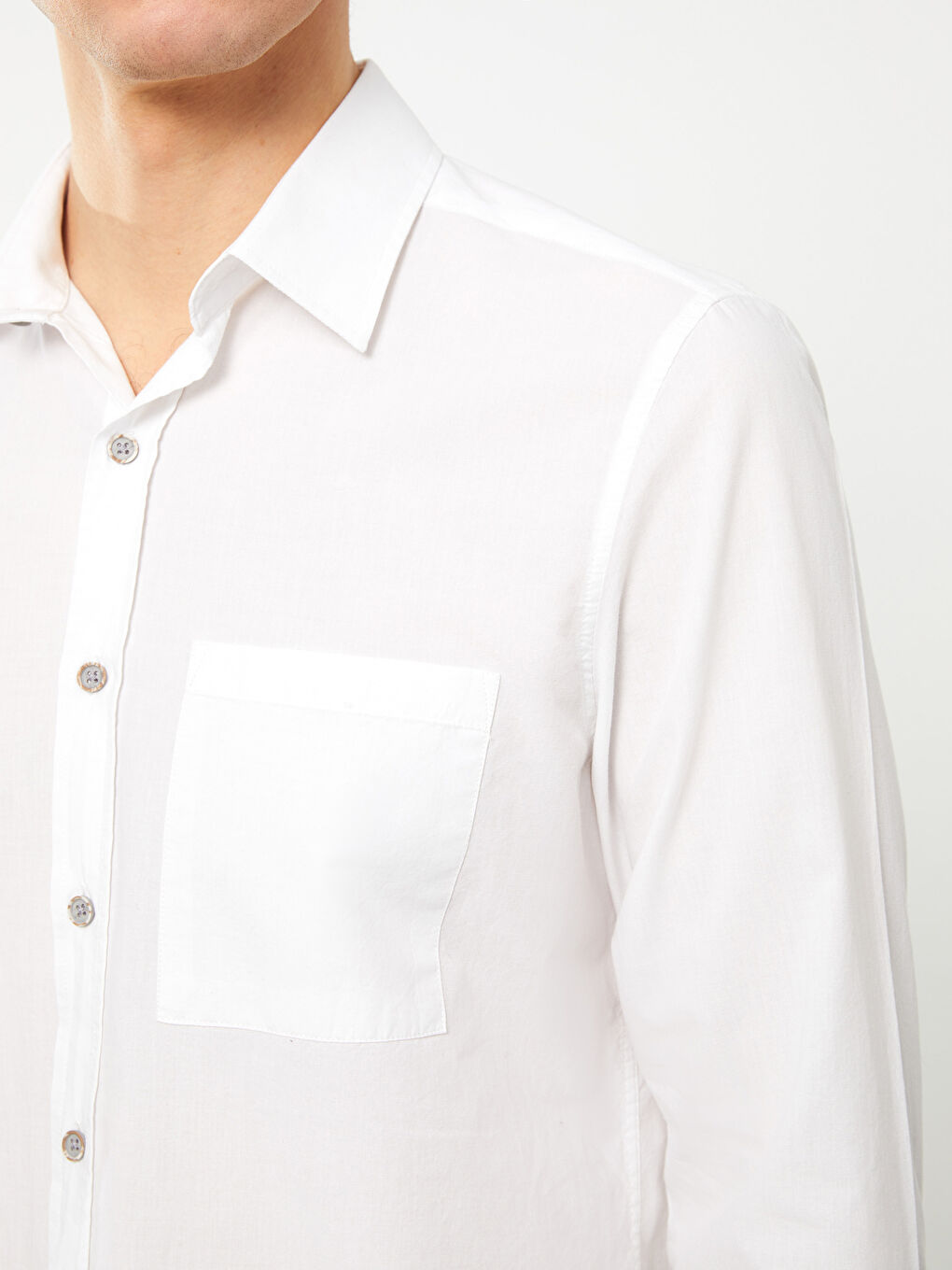 Beyaz Regular Fit Uzun Kollu Erkek Gömlek-3