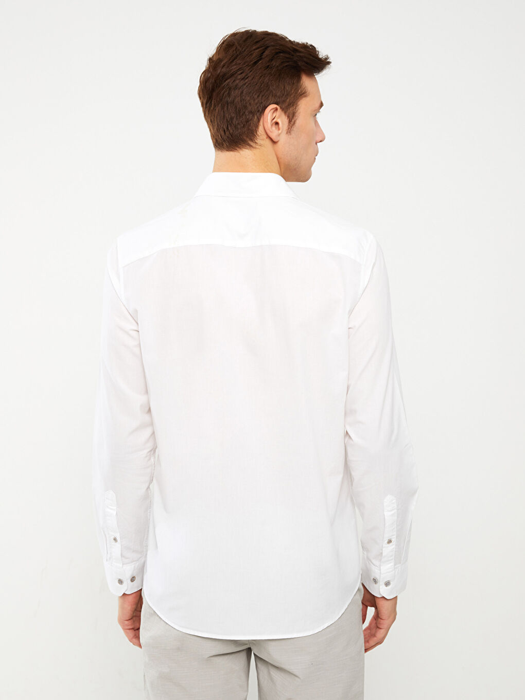 Beyaz Regular Fit Uzun Kollu Erkek Gömlek-4
