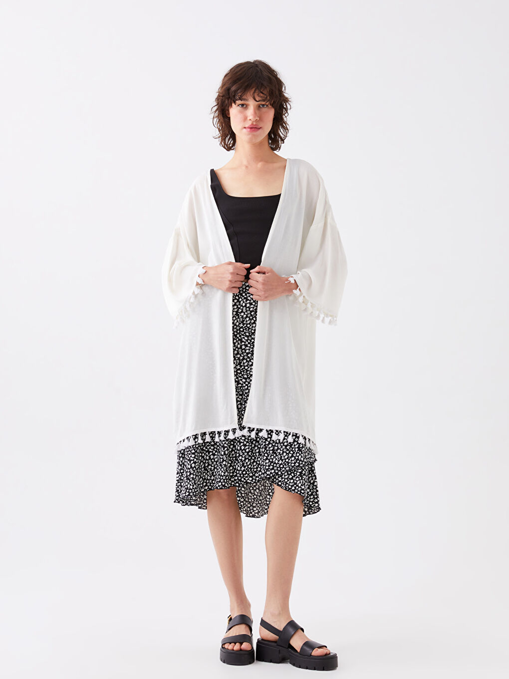 Kimono Oversize Uni à Col Châle pour Femmes