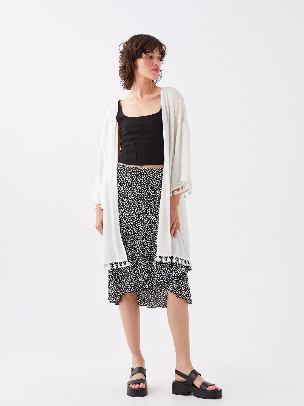 Kimono Oversize Uni à Col Châle pour Femmes-1