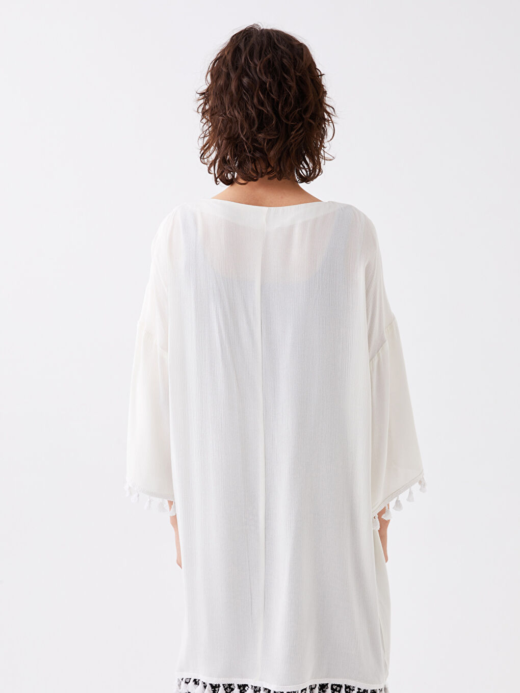 Kimono Oversize Uni à Col Châle pour Femmes-4