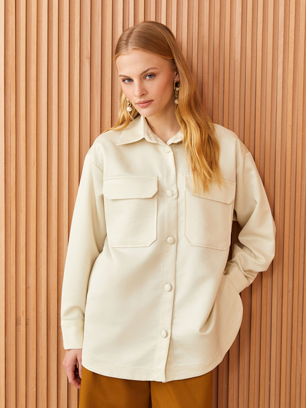 Women's Plain Long Sleeve Gabardine Shirt