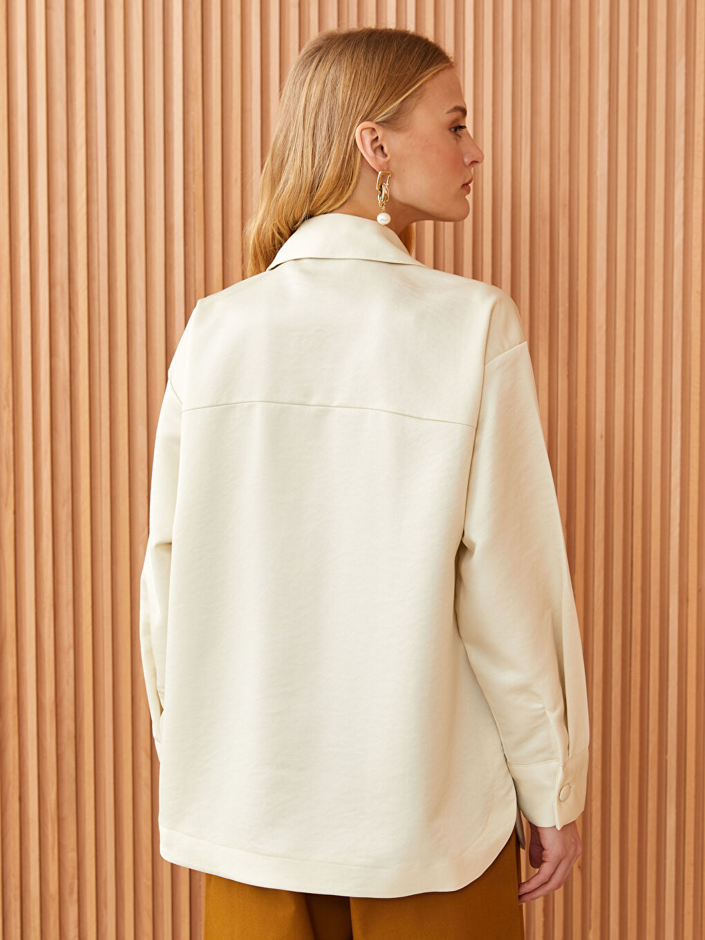 Women's Plain Long Sleeve Gabardine Shirt-4