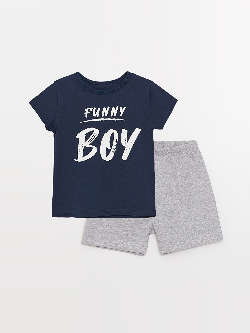 Lacivert Bisiklet Yaka Kısa Kollu Baskılı Erkek Bebek Tişört ve Şort 2'li Takım
