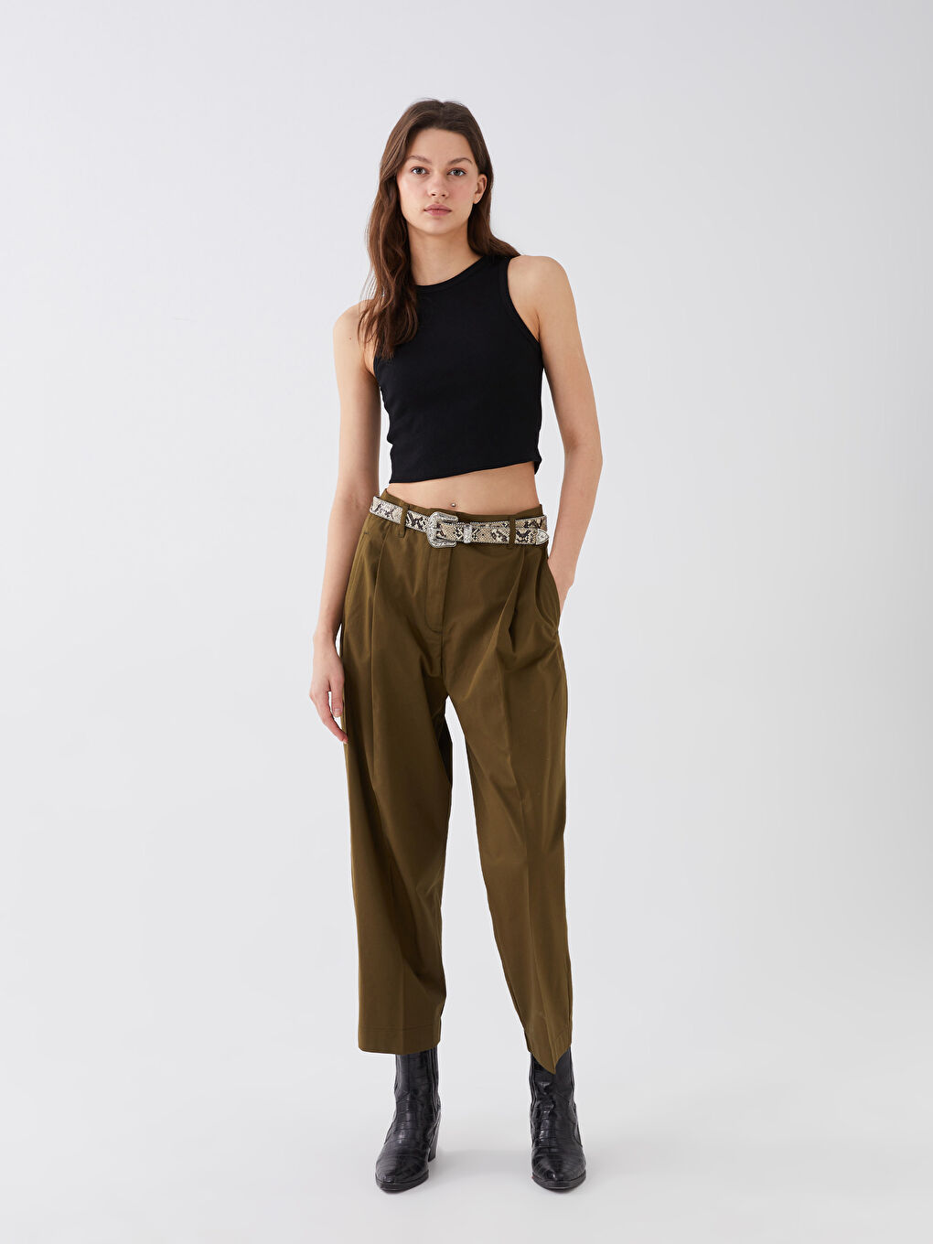 LCW Vision Women's Crew Neck Plain Crop Top -S3GA20Z8-CVL