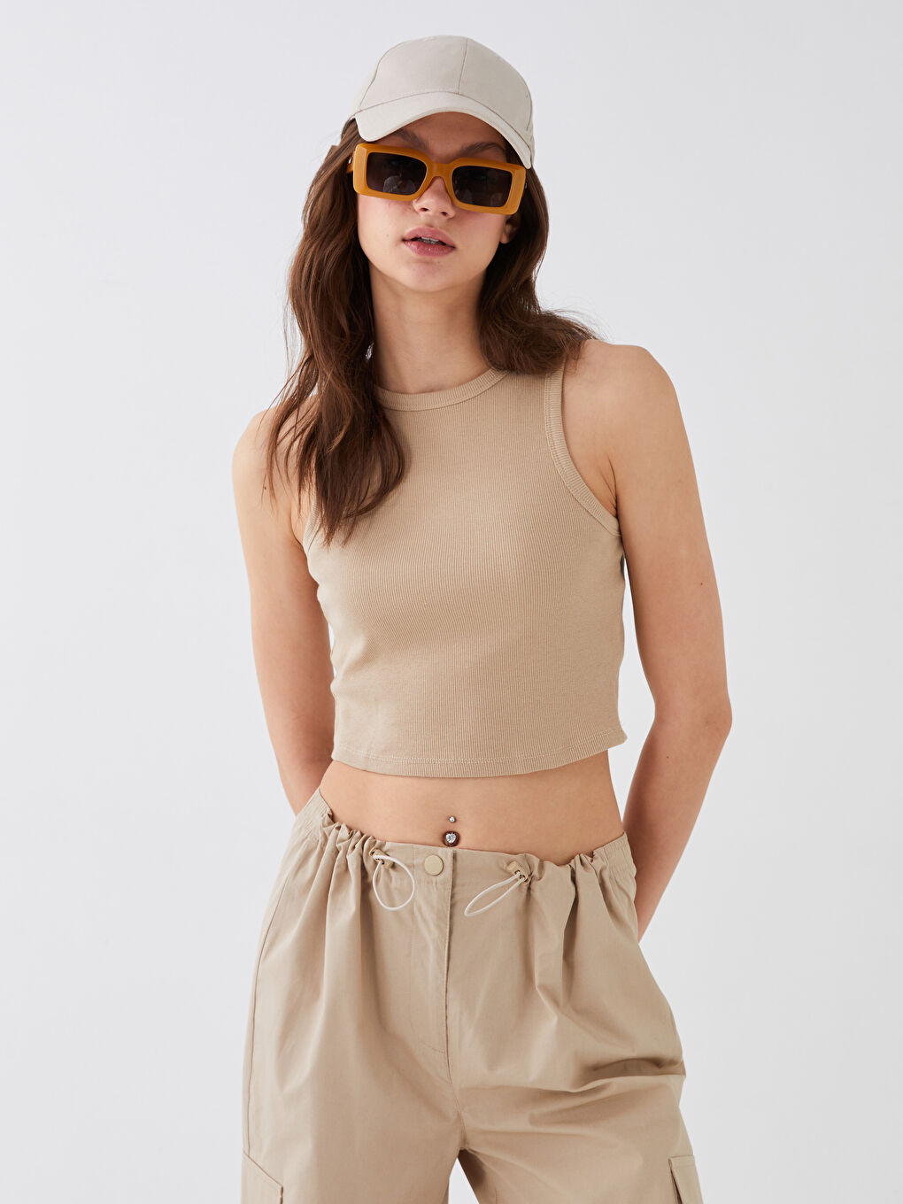 LCW Vision Women's Crew Neck Plain Crop Top -S3GA20Z8-KPL