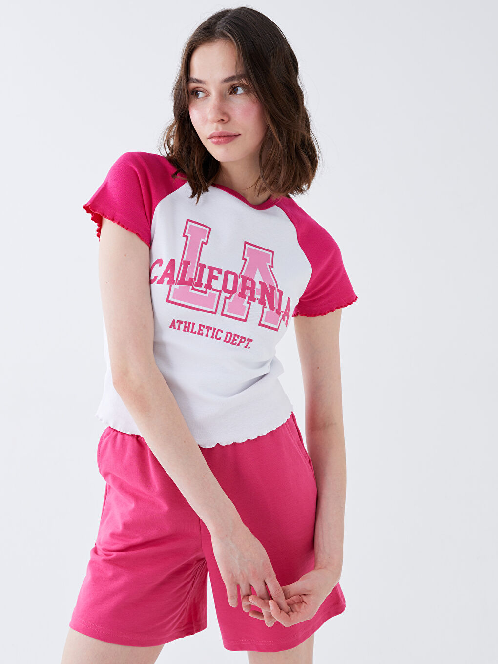 Crew Neck Printed Short Sleeve Women's Crop Top