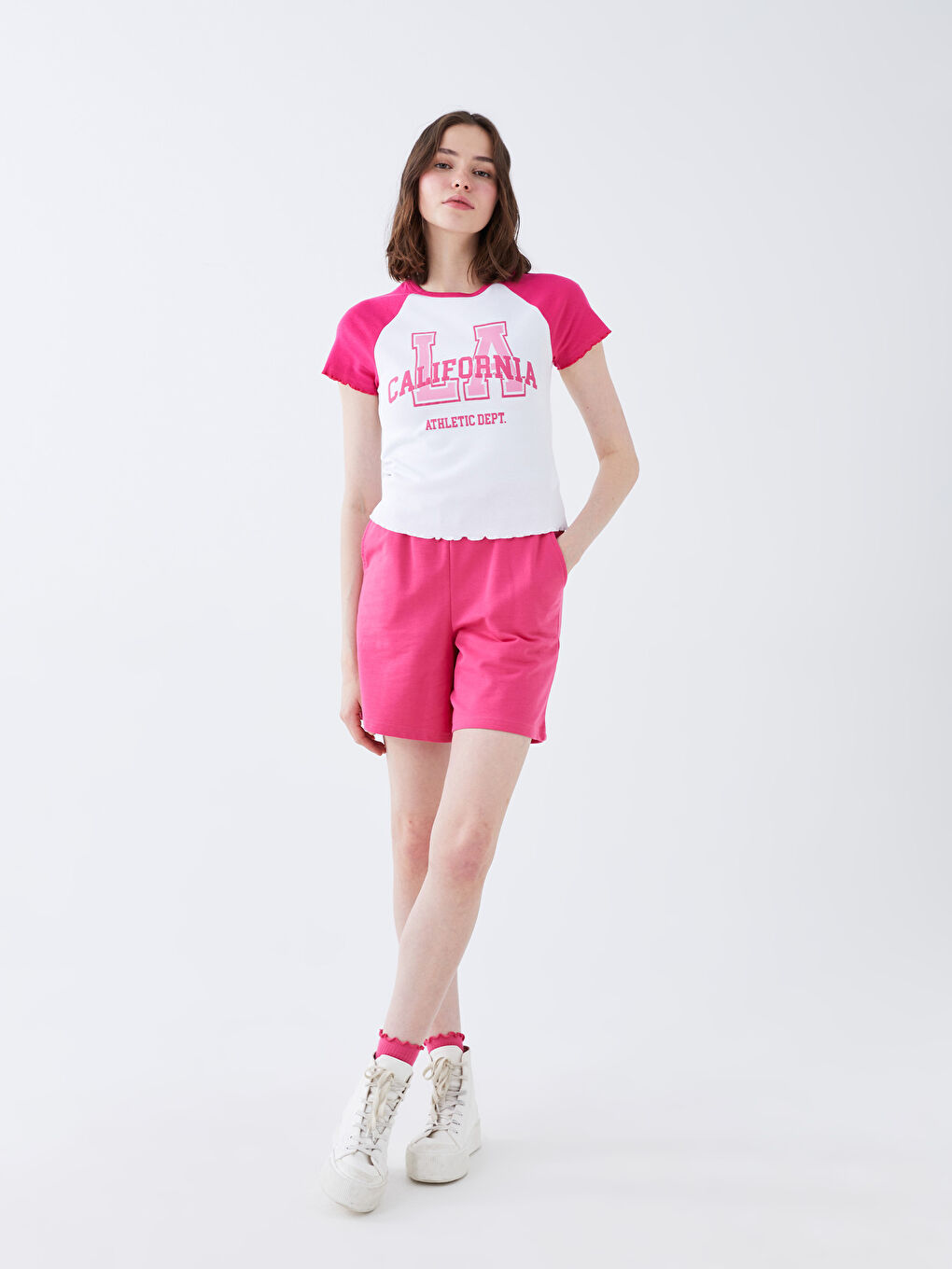 Crew Neck Printed Short Sleeve Women's Crop Top-2