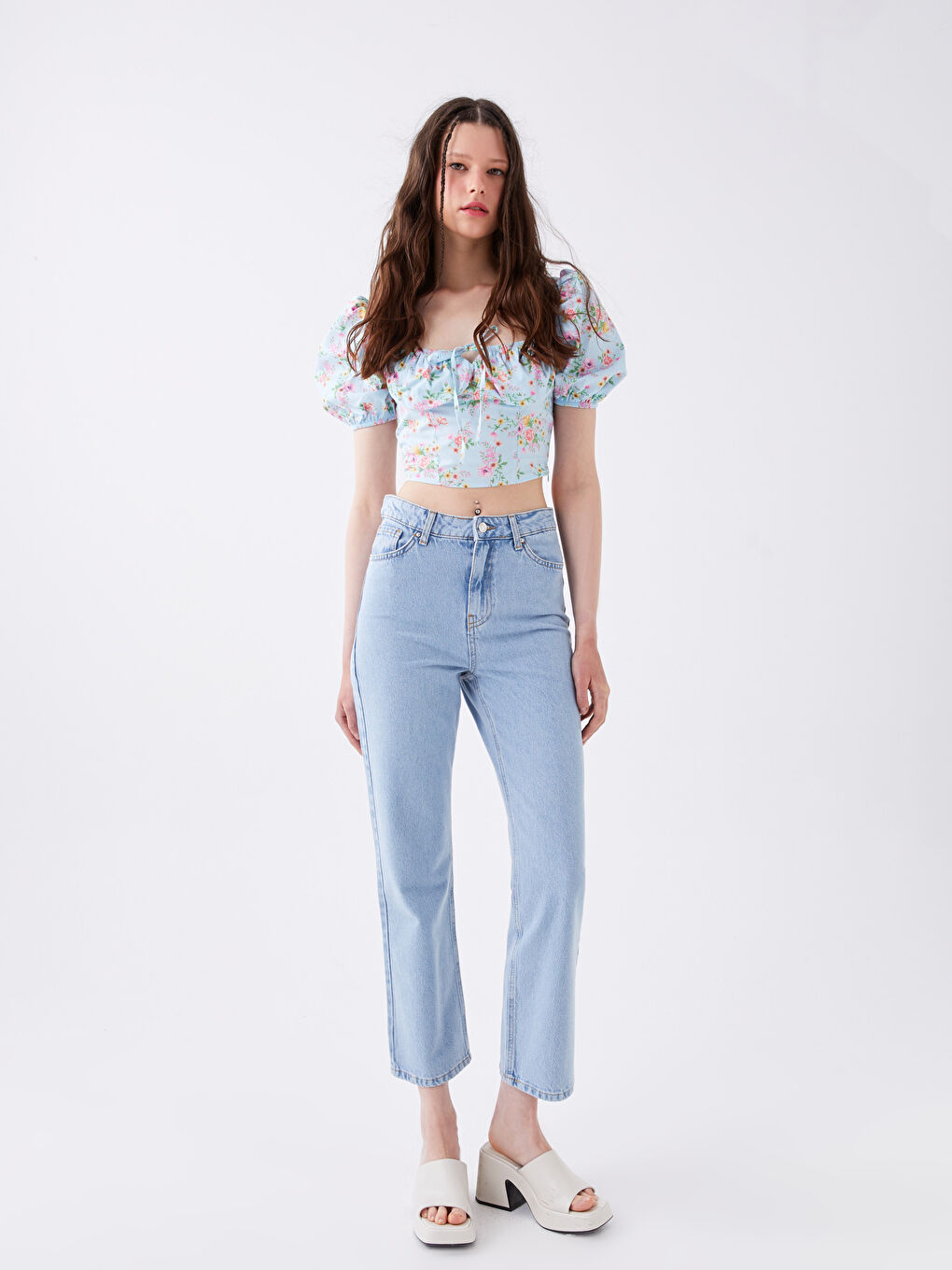 Mavi Yüksek Bel Straight Fit Kadın Jean Pantolon-1