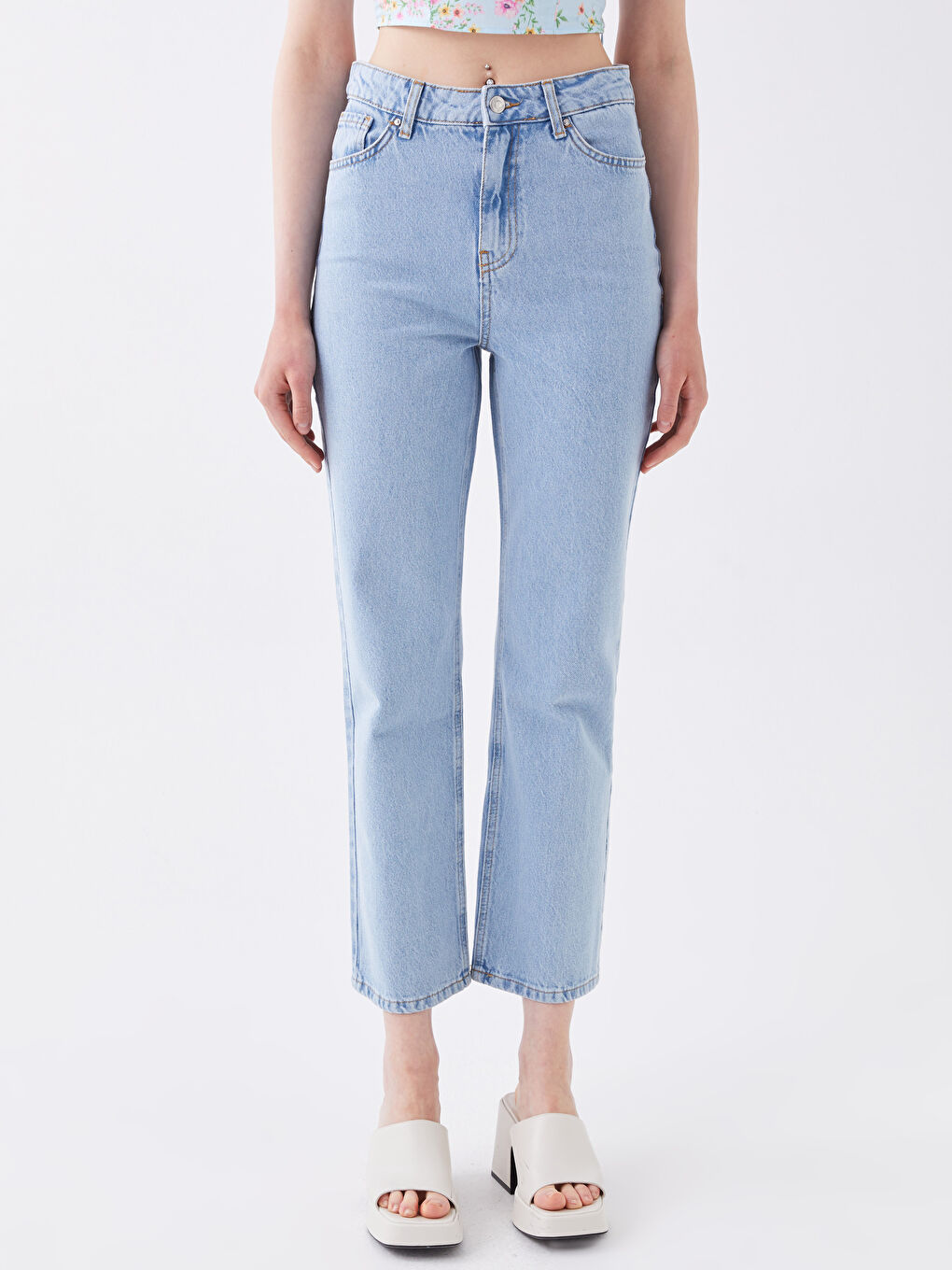 Mavi Yüksek Bel Straight Fit Kadın Jean Pantolon-2