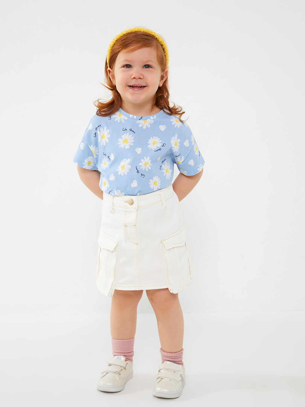 Crew Neck Short Sleeve Patterned Baby Girl T-Shirt-1