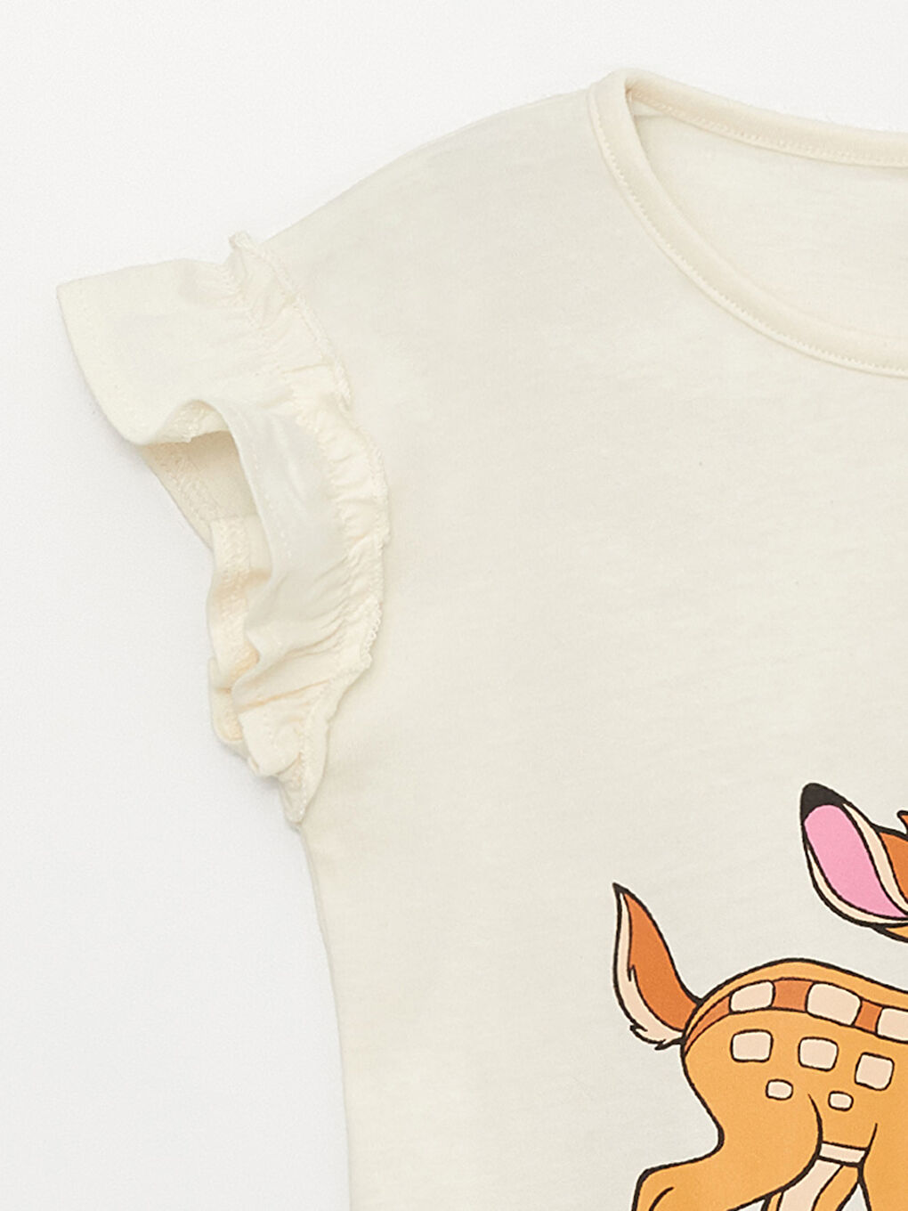 Ekru Bisiklet Yaka Kısa Kollu Baskılı Kız Bebek Tişört ve Tayt 2'li Takım-3