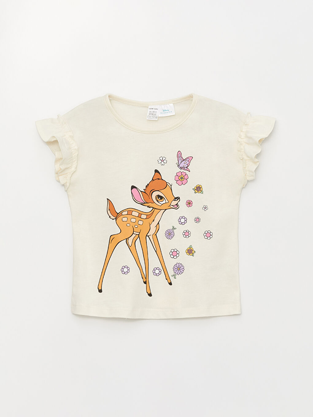 Ekru Bisiklet Yaka Kısa Kollu Baskılı Kız Bebek Tişört ve Tayt 2'li Takım-1