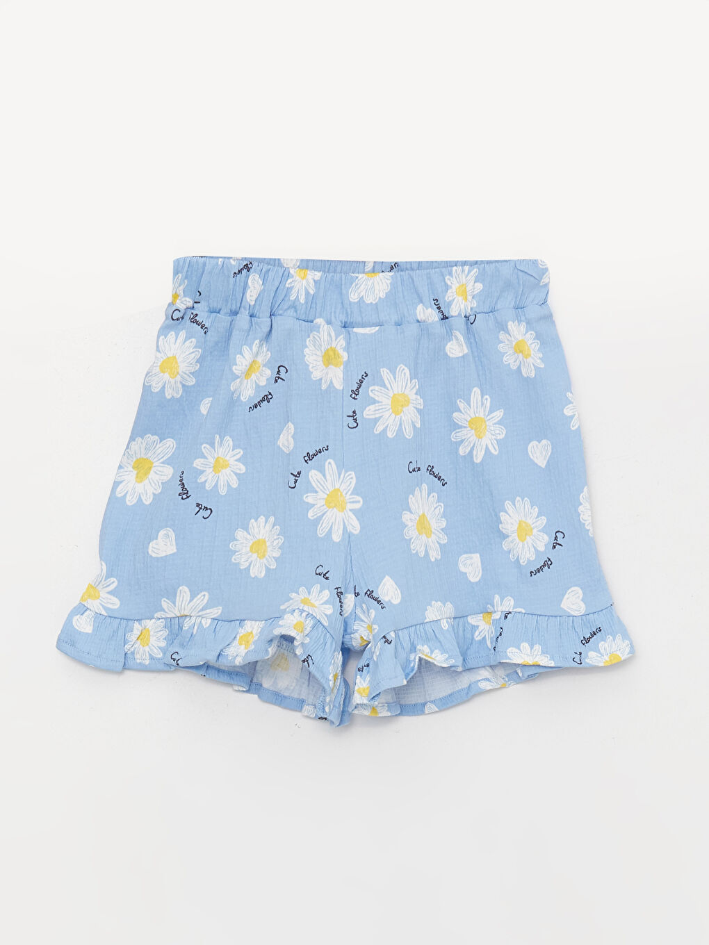 Mavi Beli Lastikli Baskılı Kız Bebek Şort