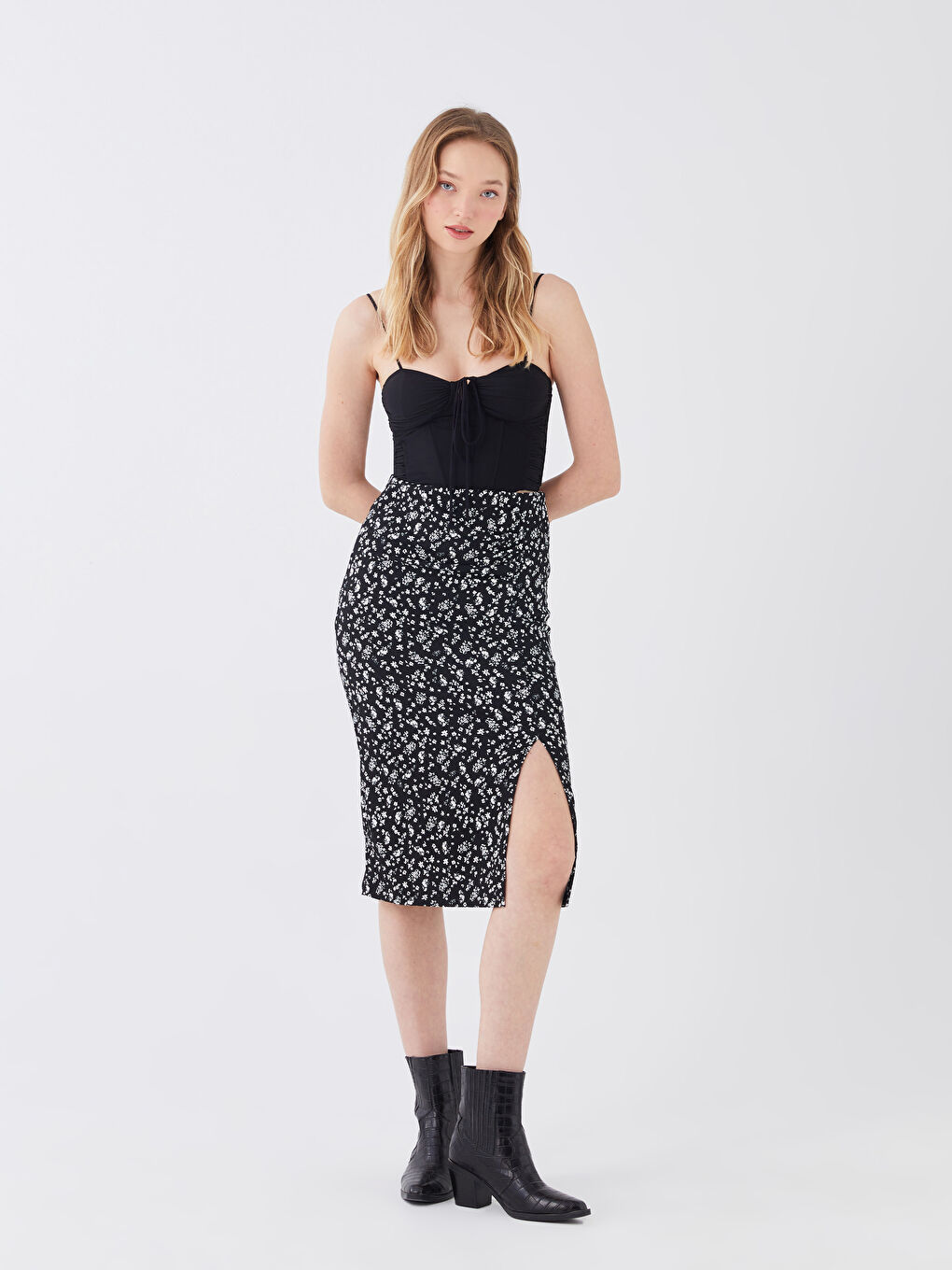 Elasticated Waist Patterned Women's Pencil Skirt -S3GA66Z8-LQJ