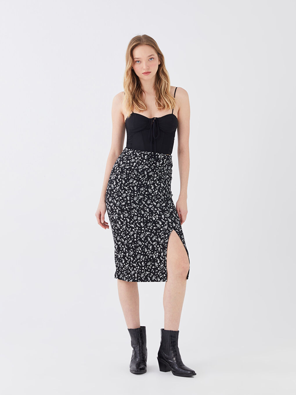 Elasticated Waist Patterned Women's Pencil Skirt -S3GA66Z8-LQJ